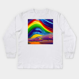 Liquid Colors Flowing Infinitely - Heavy Texture Swirling Thick Wet Paint - Abstract Inspirational Rainbow Drips Kids Long Sleeve T-Shirt